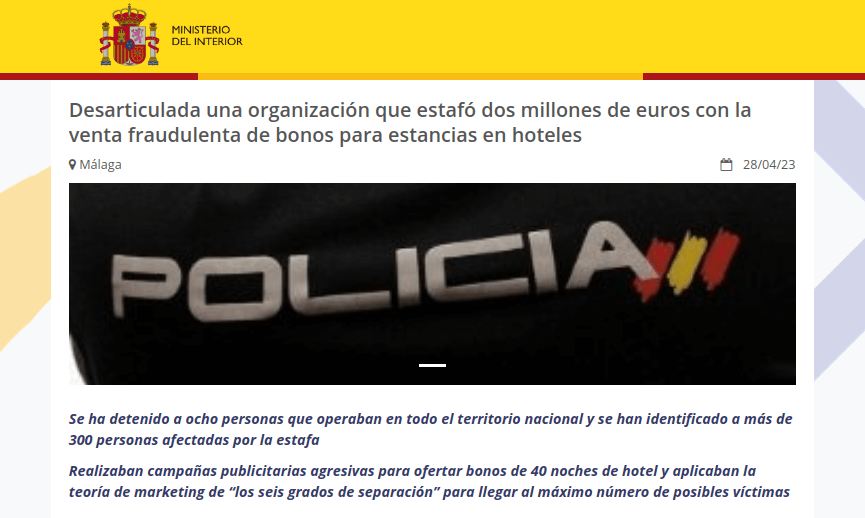 Operación policial arresta a responsables de estafa con bonos de hotel